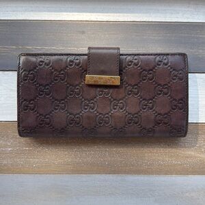 Gucci Dark Brown Leather Wallet with Gold Accent